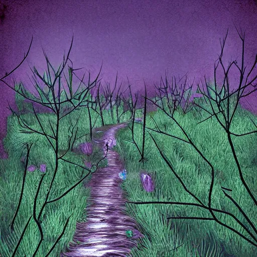 Prompt: I go running through the thicket, I go careless through the thorn, digital art, surreal