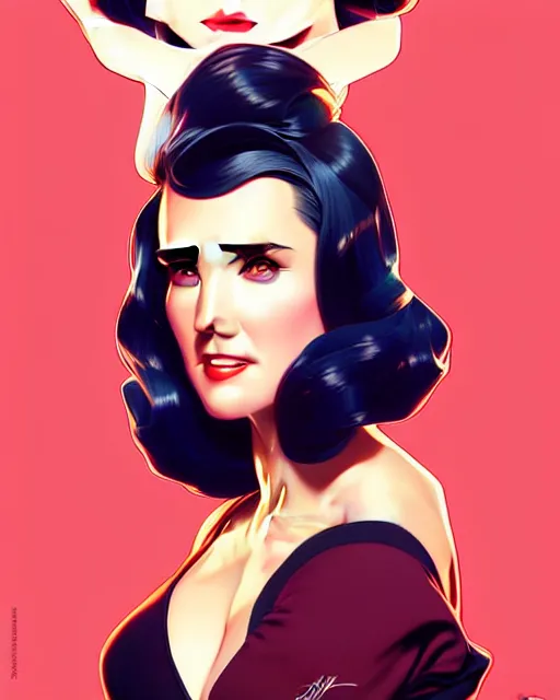 Image similar to a pin up and beautiful fashion charming dreamlke jennifer connelly, symmetrical face, symmetrical eyes, character art, art by artgerm lau and wlop and and ilya kuvshinov and john singer sargent, joshua middleton comic art