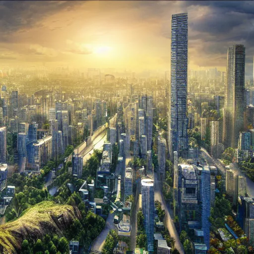 Image similar to A realistic beautiful natural city, 4k resolution, hyper detailed