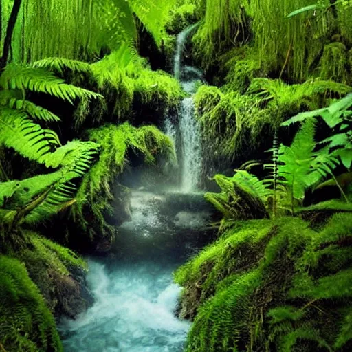 Prompt: 3 0 round pools of water in a forest, the wood between the worlds, narnia, cs lewis, lush green forest, moss and ferns, ferns,