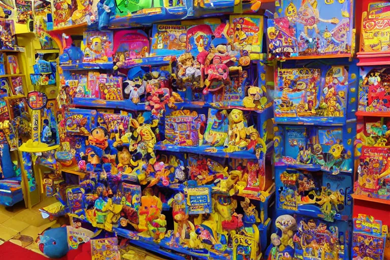 Image similar to photo of a toy store for wizards, magical toys