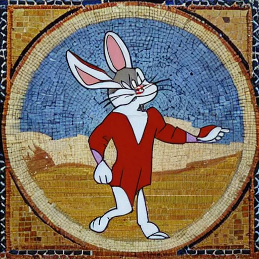 Image similar to bugs bunny in a ancient greek mosaic