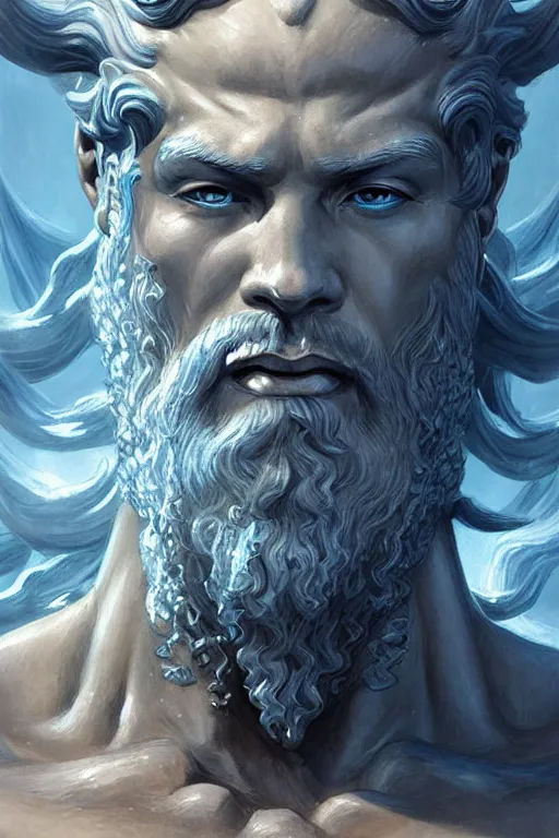 Image similar to poseidon humanoid god of the sea, trident, highly detailed, d & d, fantasy, highly detailed, digital painting, trending on artstation, concept art, sharp focus, illustration, art by artgerm and greg rutkowski and magali villeneuve