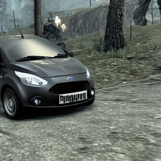Prompt: ford ka car rendered on skyrim videogame