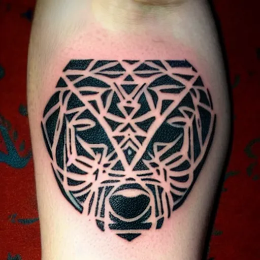 Image similar to tattoo design, stencil, tattoo stencil, traditional, a world famous tattoo of a geometric dog