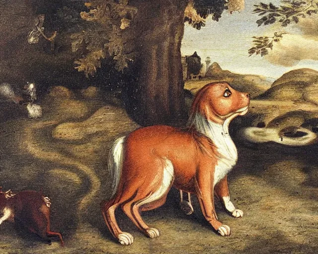 Image similar to a 1 6 0 0 s painting of catdog