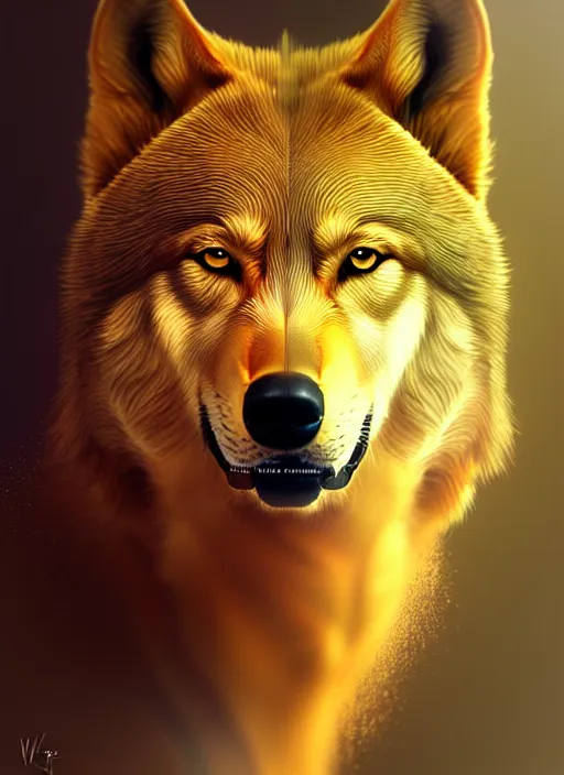 Image similar to bipedal golden wolf, highly detailed, deep focus, elegant, digital painting, smooth, sharp focus, illustration, ultra realistic, 8 k, art by wlop