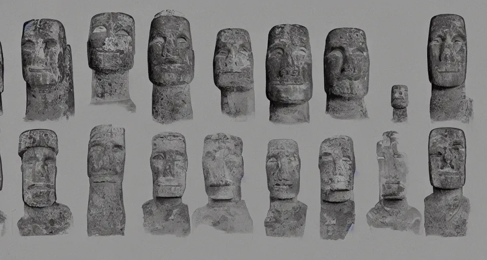 Image similar to architectural drawings of a moai head, photorealistic