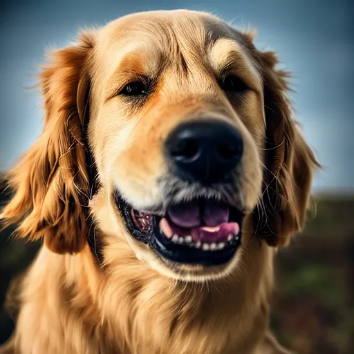 Prompt: professional photography of a golden retriever turned into a monster, hyperrealistic, photorealistic, 8 k hdr, dslr, film by greg rutkowski