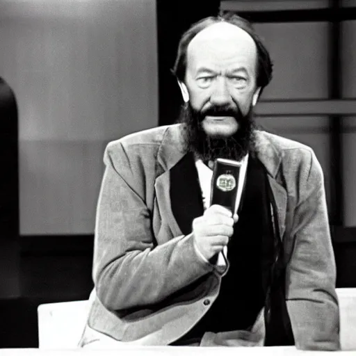 Prompt: stills of theologian John Calvin on the tv game show Match Game (1974)