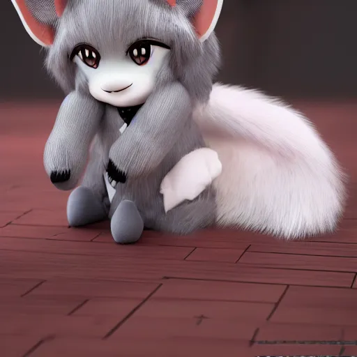 Image similar to cute fumo plush fox girl, floppy ears, gothic maiden, alert, furry anime, vray, smile