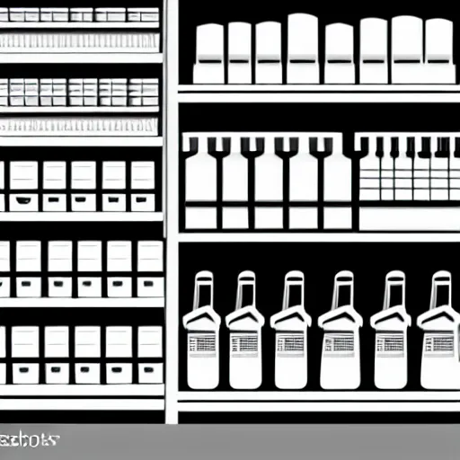 Prompt: cash register in foreground shelves of buliding supplies in the background vector art