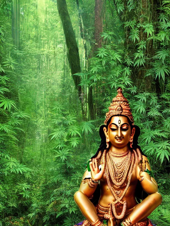 Image similar to hindu goddess in cannabis forest, film photo, grainy, high detail, high resolution,