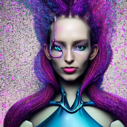 Prompt: 8 k octane render, photo realistic, haute couture, iris van herpen, mugler, techno mystic, inanna ashteroth with aqua neon rapunzel dreadlocks, nautical siren, princess intergalactica, gateway to futurisma