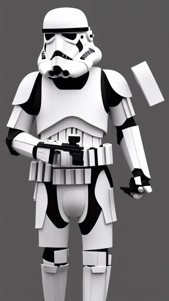 Prompt: a stormtrooper as a low - poly, blocky, basic shapes, low detail, hard edges, 3 d render - isometric. minimalistic. color harmony, 8 k detail, gallery quality, hd wallpaper, premium prints available, hyper - detailed, intricate design.