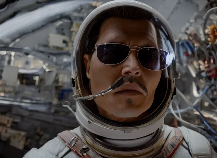 Image similar to film still of Johnny Depp as Cooper in Interstellar, 4k