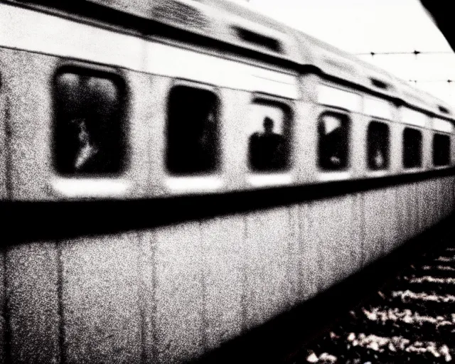 Prompt: a lomography photo of rumble between two chthonic aliens in soviet train this morning, bokeh,