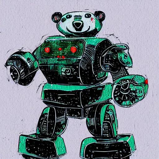 Prompt: a robot polar bear in the style of Bill sienkiewicz