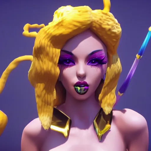 Prompt: still of pretty KDA More Lux (wild rift) close up in a music video. 3d render, octane render, game art, realistic, highly detailed, trending on artstation, 4k, trending on artstation, cgsociety, unreal engine 5, redshift render, trending on artstation, blender, behance, cg