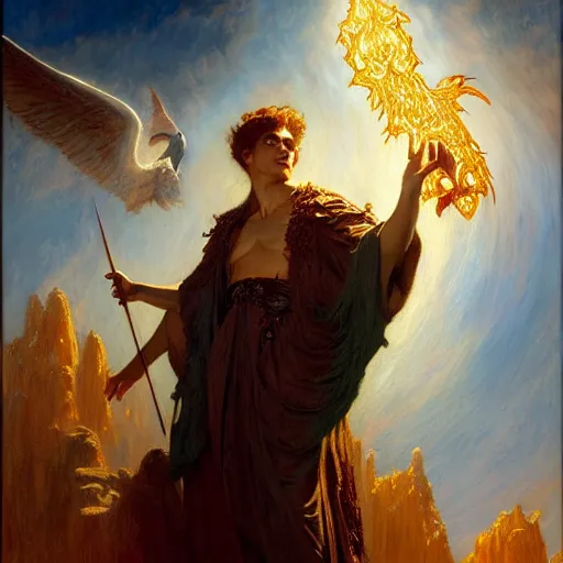 Image similar to handsome lucifer morning star casting a spell to raise hell unto heaven. highly detailed painting by gaston bussiere, craig mullins, j. c. leyendecker, 8 k