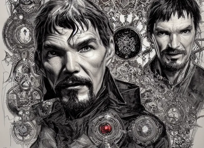 Image similar to a highly detailed terrifying portrait of stephen strange, james gurney, james jean