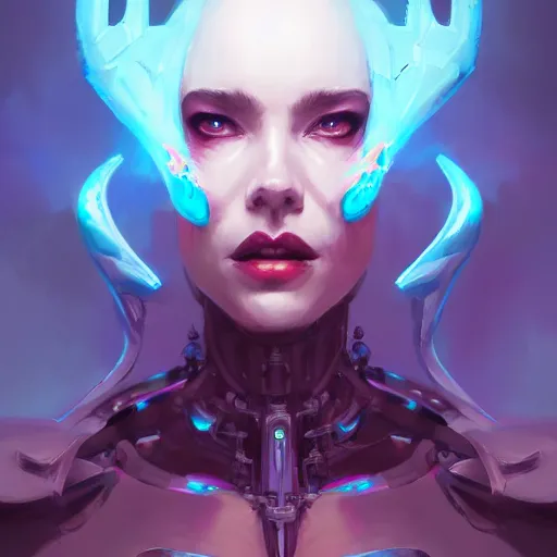 Image similar to a portrait of a nubile cybernetic duchess of hell, cyberpunk concept art by pete mohrbacher and wlop and artgerm and josan gonzales, trending on artstation, deviantart, unreal engine, highly detailed, intricate, sharp focus, digital art, 4 k uhd image