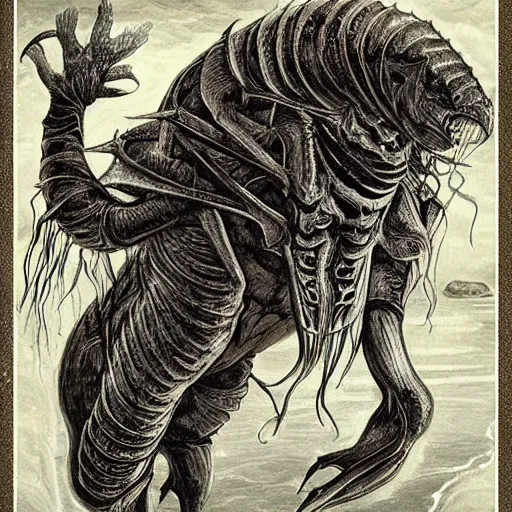 Image similar to bestiary of creatures from the depths of the unconscious psyche