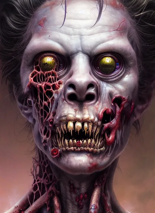 Prompt: a closeup of a realistic zombie character portrait, ultra realistic, wide angle, intricate details, the fifth element artifacts, highly detailed by peter mohrbacher, hajime sorayama, wayne barlowe, boris vallejo, aaron horkey, gaston bussiere, craig mullins