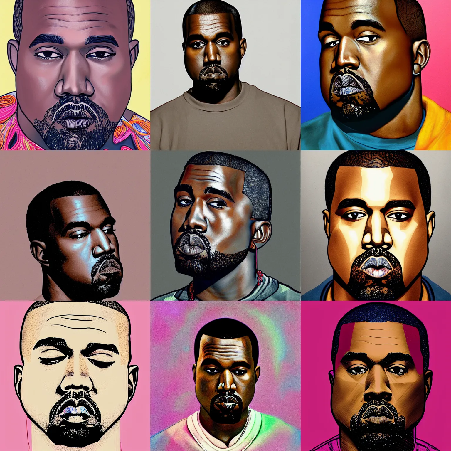 Prompt: kanye portrait by james jean and Jason Chan