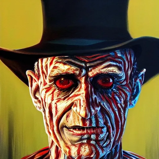 Image similar to an ultra - realistic portrait painting of freddy krueger in the style of alex ross. 4 k. ultra - realistic. highly detailed. epic lighting.