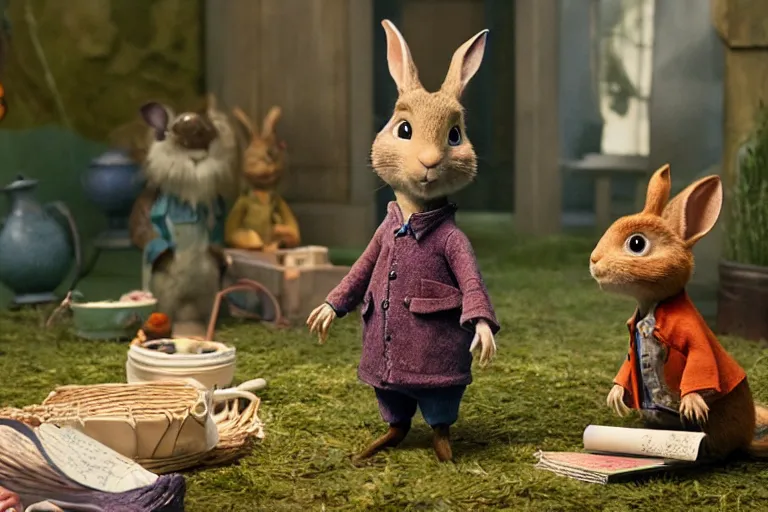 Image similar to Peter Rabbit in Coraline (2007), highly detailed, high quality, HD, 4k, 8k, Canon 300mm, professional photographer, 40mp, lifelike, top-rated, award winning, realistic, sharp, no blur, edited, corrected, trending