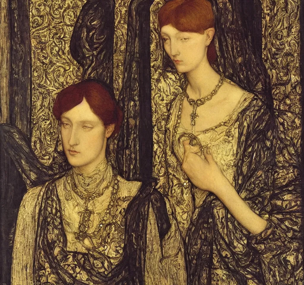 Prompt: portrait of a queen lady, by burne jones