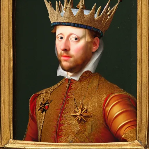 Prompt: Cockroach with crown, the new king of Great Britain, a renaissance portrait matte painting