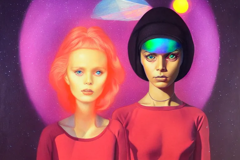 Image similar to patron saint of 🛸🌈👩🏾, futuristic clothing, neon god of city character portrait, in the style of margaret keane, moebius, tom bagshaw, and waterhouse, cinematic lighting, beautiful, elegant, oil painting,