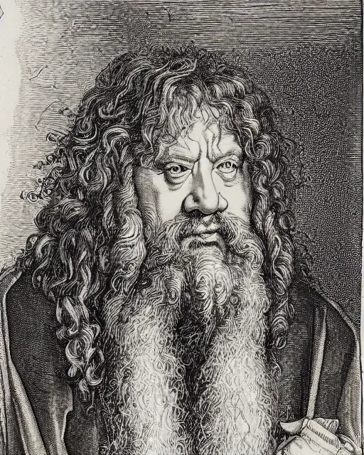 Prompt: an engraving of hagrid by albrecht durer, gustave dore, highly detailed, lithoraph engraving