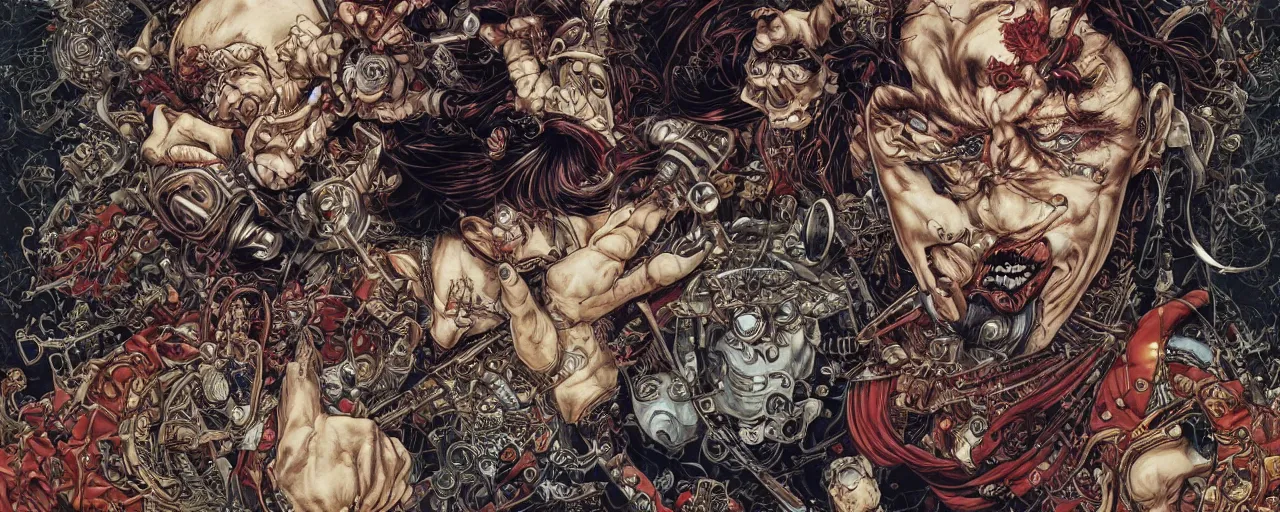 Image similar to portrait of crazy pirate, symmetrical, by yoichi hatakenaka, masamune shirow, josan gonzales and dan mumford, ayami kojima, takato yamamoto, barclay shaw, karol bak, yukito kishiro