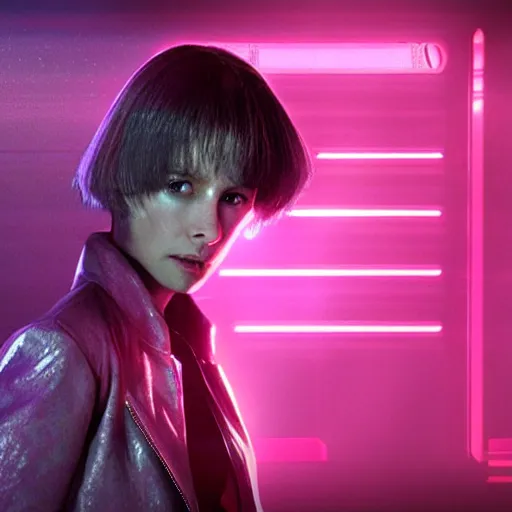 Image similar to joi from blade runner 2 0 4 9 as a giant pink hologram, neo - noire