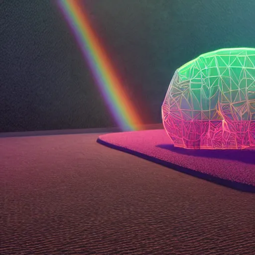 Prompt: 3d rainbow cat character by Beeple, viewed from beside