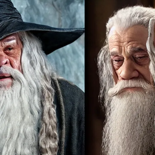 Prompt: danny devito starring as gandalf the white in the 2 0 2 4 lord of the rings movie, full body, hyper realistic, high quality, wide angle, always sunny in philadelphia, with hat