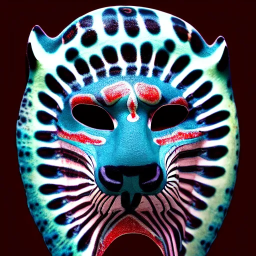 Image similar to a perfect centered mask of a shaman turning into a jaguar, 8 k,