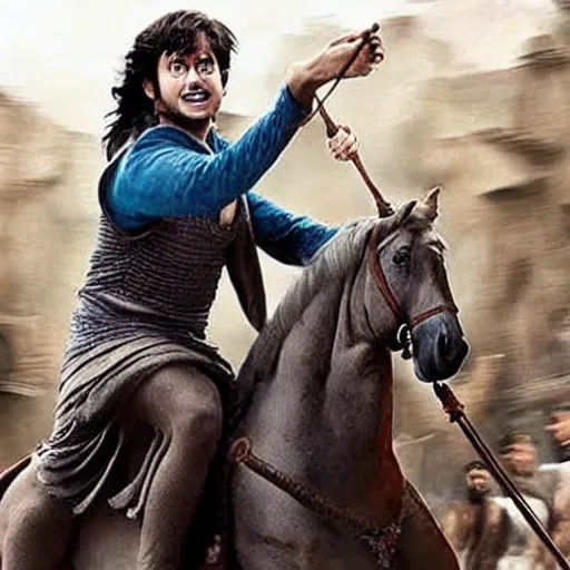 Image similar to harry potter in bahubali ~ on a horse ~