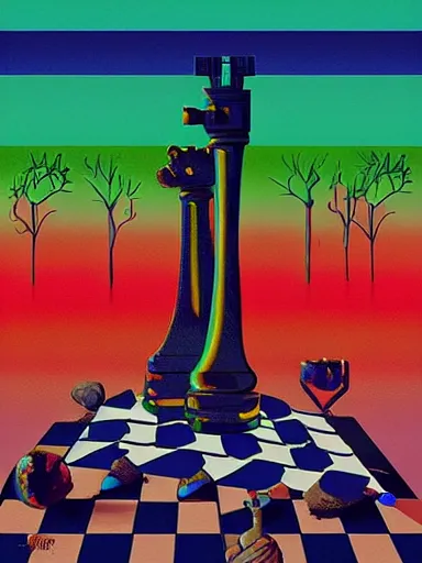 Image similar to ultra detailed surreal chess, lofi colors, poster art, smooth, highly detailed illustration, oil on canvas