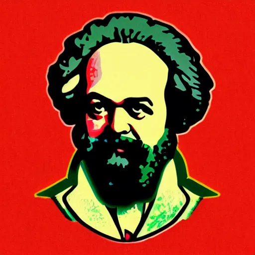 Prompt: a campaign logo of karl marx in vivid colors, neon, vaporwave, style of shepherd fairey