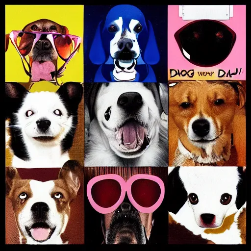 Prompt: album cover of a electronic group, dog, album cover art, album cover