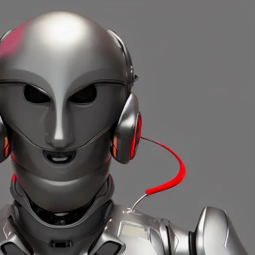 Image similar to an amazing robot-helmet, robotic head-bust portrait, of a sci-fi, human robot hybrid with weaponized systems built into the 3d helmet, cgi, zbrush, blender, octane render