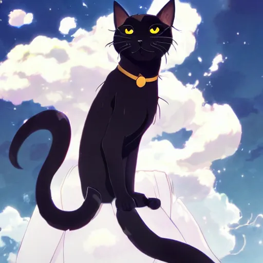 Prompt: a black cat wearing a lab coat, illustration concept art anime key visual trending pixiv fanbox by wlop and greg rutkowski and makoto shinkai and studio ghibli and kyoto animation symmetrical facial features