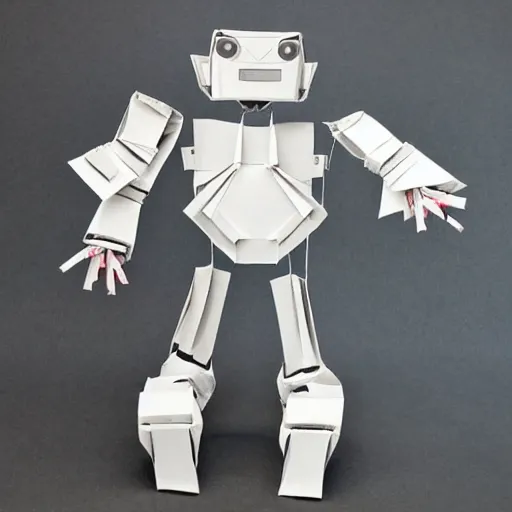 Image similar to a cute origami robot, incredibly detailed, textured paper, beautiful paper sculpture, akira yoshizawa