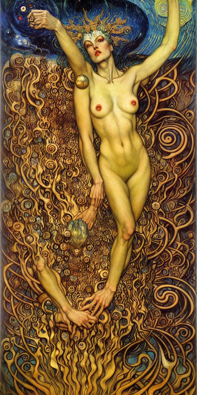 Image similar to Divine Chaos Engine by Karol Bak, Jean Delville, William Blake, Gustav Klimt, and Vincent Van Gogh, symbolist, visionary