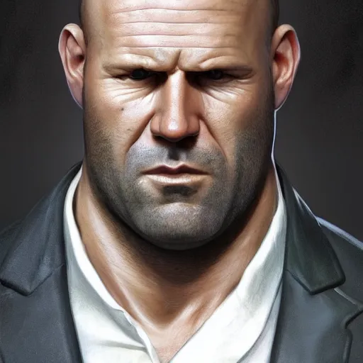 Prompt: fat jason statham with long hair and a ponytail, 3 d renderhighly detailed, ray tracing, artstation, concept art, smooth, sharp focus, illustration, art by artgerm and greg rutkowski and alphonse mucha, 8 k