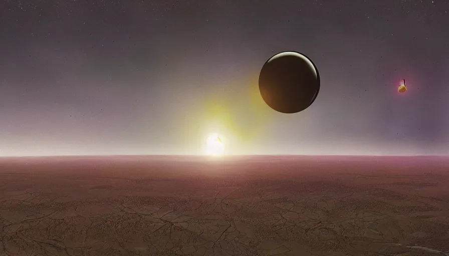 Prompt: solar eclipse, seen from a spaceship near earth, simon stalenhag